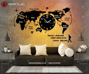 World Map Wall Clock with Rope Light(Large) - My Store