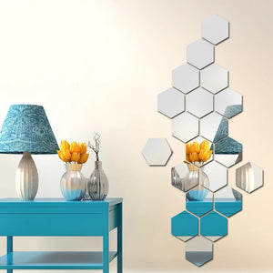 6x Acrylic Hexagon wall decor Mirror(Silver) - My Store