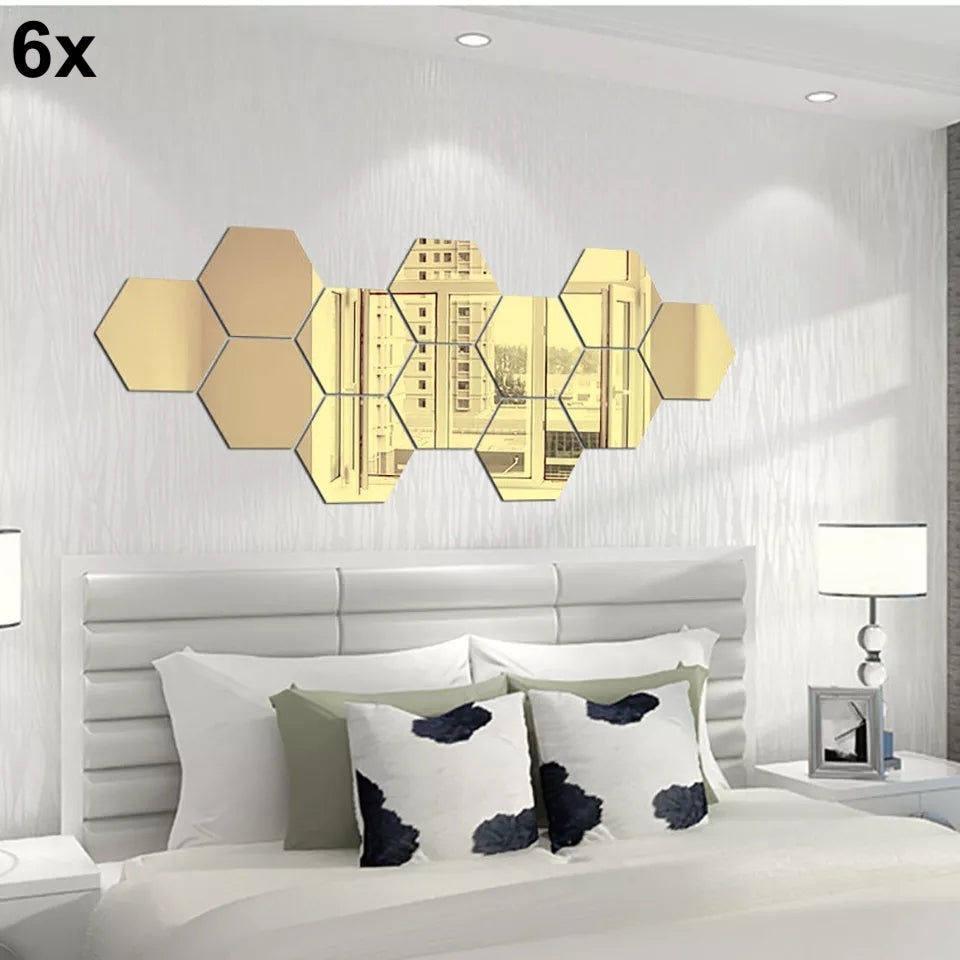 6x Acrylic Hexagon wall decor Mirror (Gold) - My Store