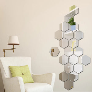 6x Acrylic Hexagon wall decor Mirror(Silver) - My Store