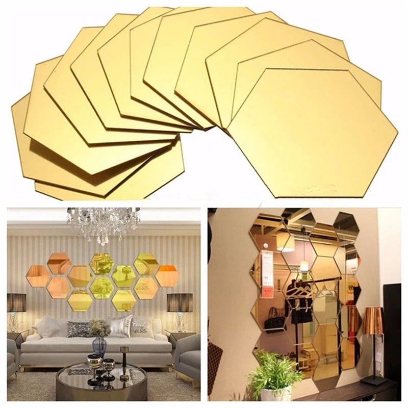 6x Acrylic Hexagon wall decor Mirror (Gold) - My Store