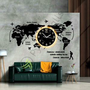 World Map Wall Clock with Rope Light(Large) - My Store