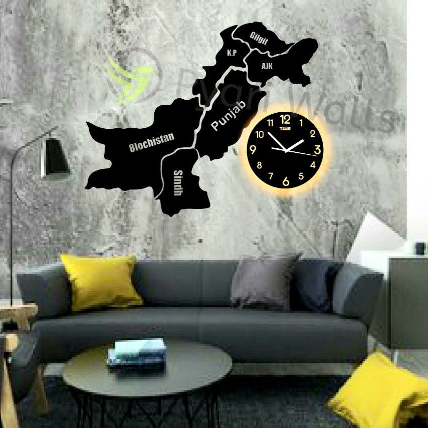 Pakistan Map Wall Clock with Rope Light (large) - My Store