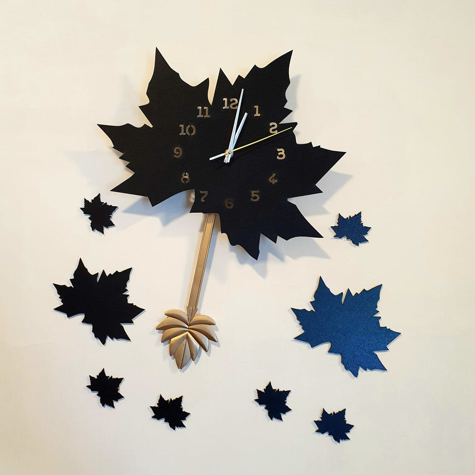 Black Maple Leaf Wall Clock with Pendulum - My Store