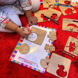 Kids Wooden Drawing Stencils English/Urdu/Mathematics Alphabets Learning Puzzle Toys - My Store