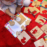 Kids Wooden Drawing Stencils English/Urdu/Mathematics Alphabets Learning Puzzle Toys - My Store