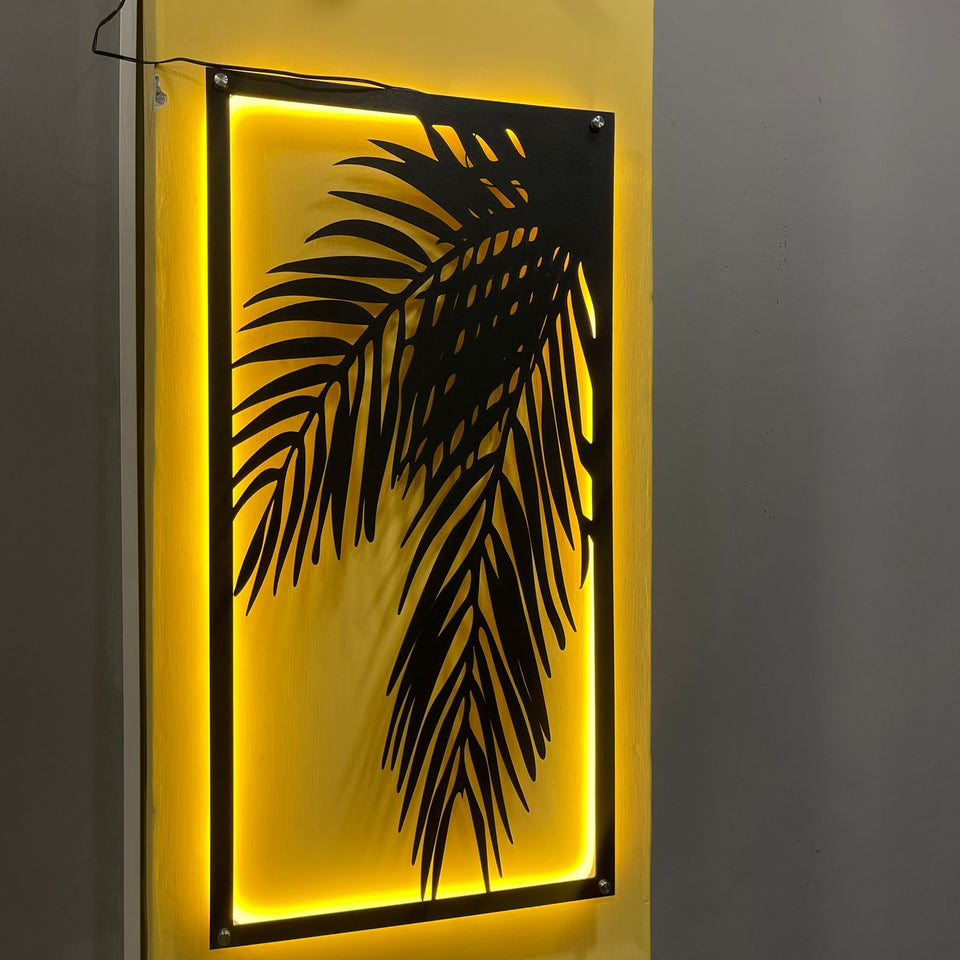 3D Bamboo leaf Wall Decor Art with Neon Light - My Store