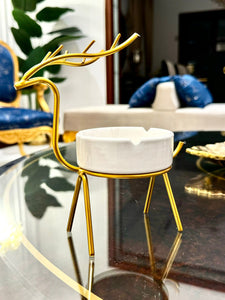 METALLIC GOLDEN GAZELLE STYLE ASH TRAY DECOR FOR TABLE AND HOME - My Store