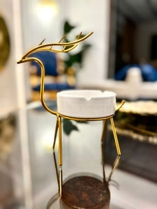 METALLIC GOLDEN GAZELLE STYLE ASH TRAY DECOR FOR TABLE AND HOME - My Store