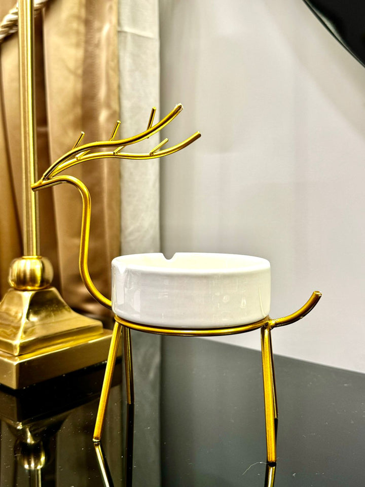 METALLIC GOLDEN GAZELLE STYLE ASH TRAY DECOR FOR TABLE AND HOME - My Store