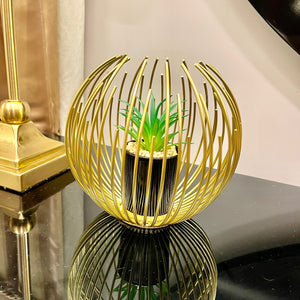 METALLIC GOLDEN GLOBE DECOR WITH PLANTER INSIDE - My Store