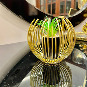 METALLIC GOLDEN GLOBE DECOR WITH PLANTER INSIDE - My Store