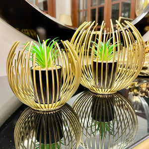 METALLIC GOLDEN GLOBE DECOR WITH PLANTER INSIDE - My Store