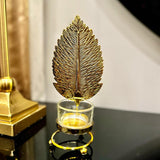 METAL GOLDEN LEAF DECOR CANDLE HOLDER with LED Candle - My Store