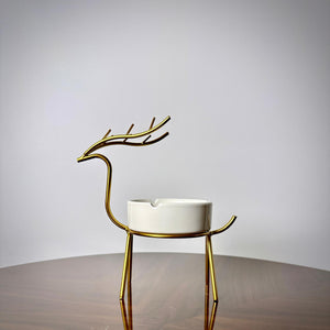 METALLIC GOLDEN GAZELLE STYLE ASH TRAY DECOR FOR TABLE AND HOME - My Store