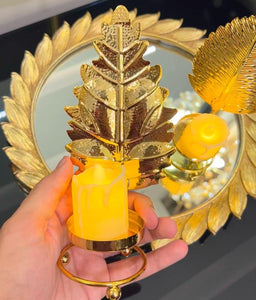 METAL GOLDEN LEAF DECOR CANDLE HOLDER with with Free LED Candle - My Store